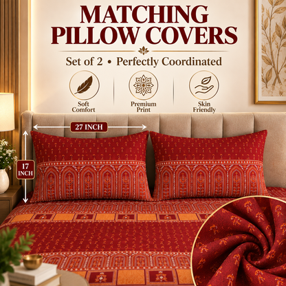 Heavenbirds 300 TC Premium Cotton Bedsheet with 2 Pillow Covers | Ultra Soft & Color Fade Resistant