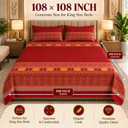 Heavenbirds 300 TC Premium Cotton Bedsheet with 2 Pillow Covers | Ultra Soft & Color Fade Resistant