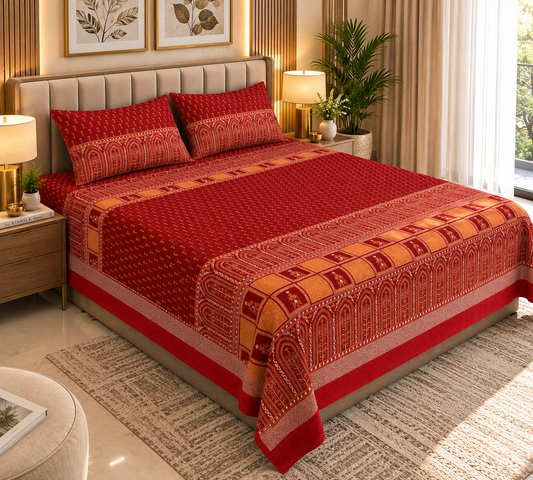 Heavenbirds 300 TC Premium Cotton Bedsheet with 2 Pillow Covers | Ultra Soft & Color Fade Resistant
