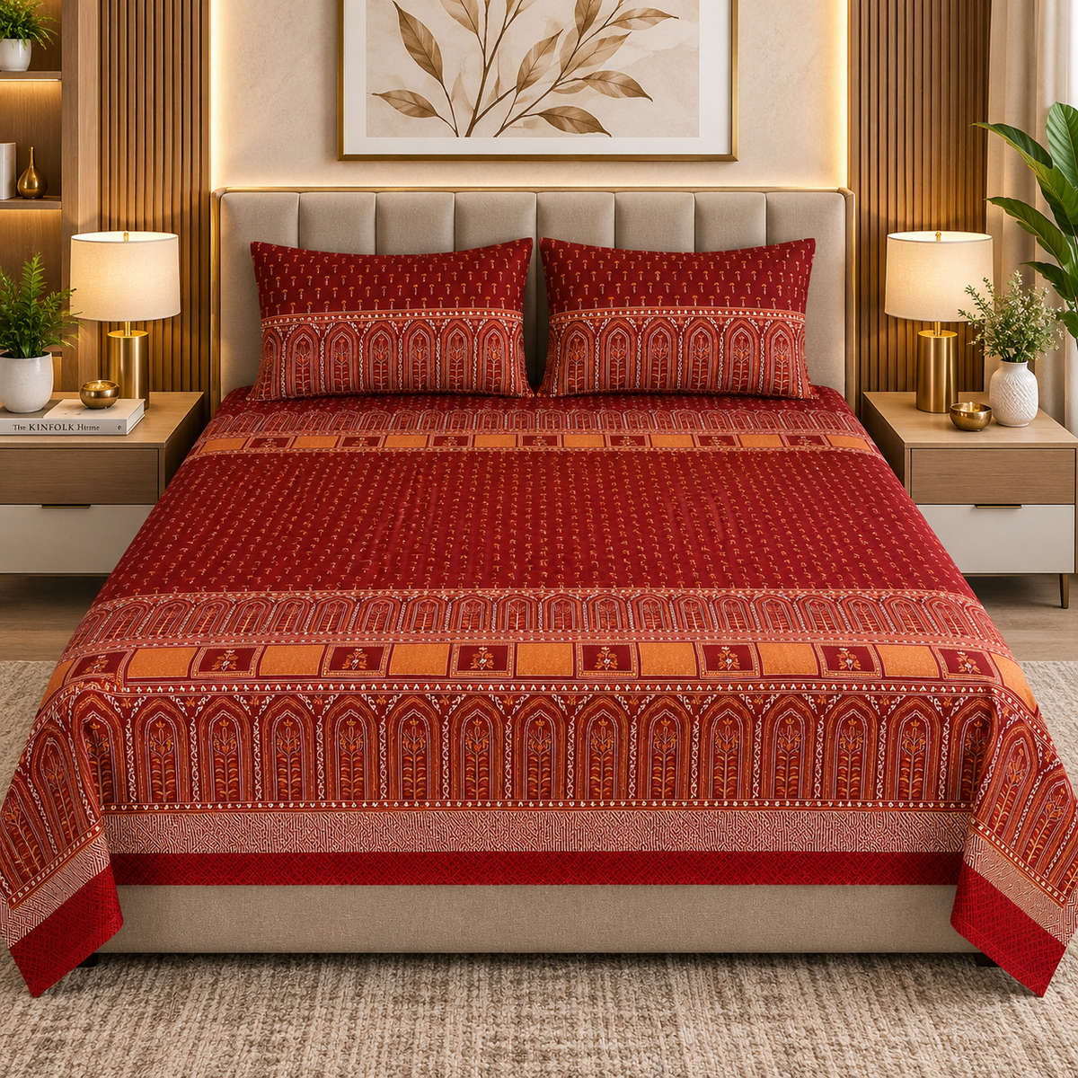 Heavenbirds 300 TC Premium Cotton Bedsheet with 2 Pillow Covers | Ultra Soft & Color Fade Resistant