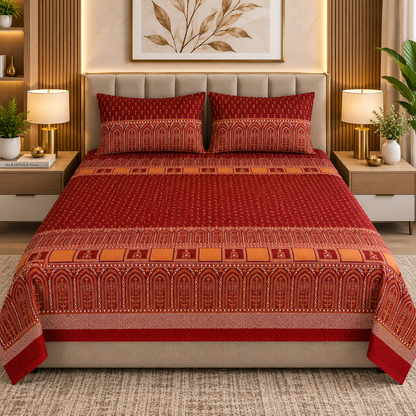 Heavenbirds 300 TC Premium Cotton Bedsheet with 2 Pillow Covers | Ultra Soft & Color Fade Resistant