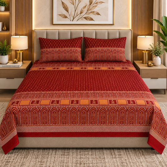 Heavenbirds 300 TC Premium Cotton Bedsheet with 2 Pillow Covers | Ultra Soft & Color Fade Resistant
