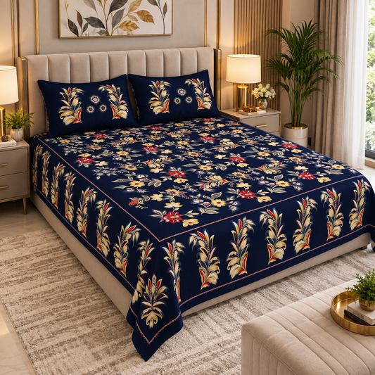 Heavenbirds 300 TC Premium Cotton Bedsheet with 2 Pillow Covers | Ultra Soft & Color Fade Resistant