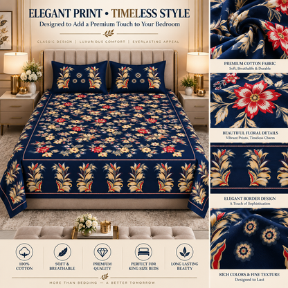 Heavenbirds 300 TC Premium Cotton Bedsheet with 2 Pillow Covers | Ultra Soft & Color Fade Resistant