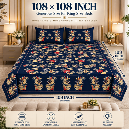 Heavenbirds 300 TC Premium Cotton Bedsheet with 2 Pillow Covers | Ultra Soft & Color Fade Resistant