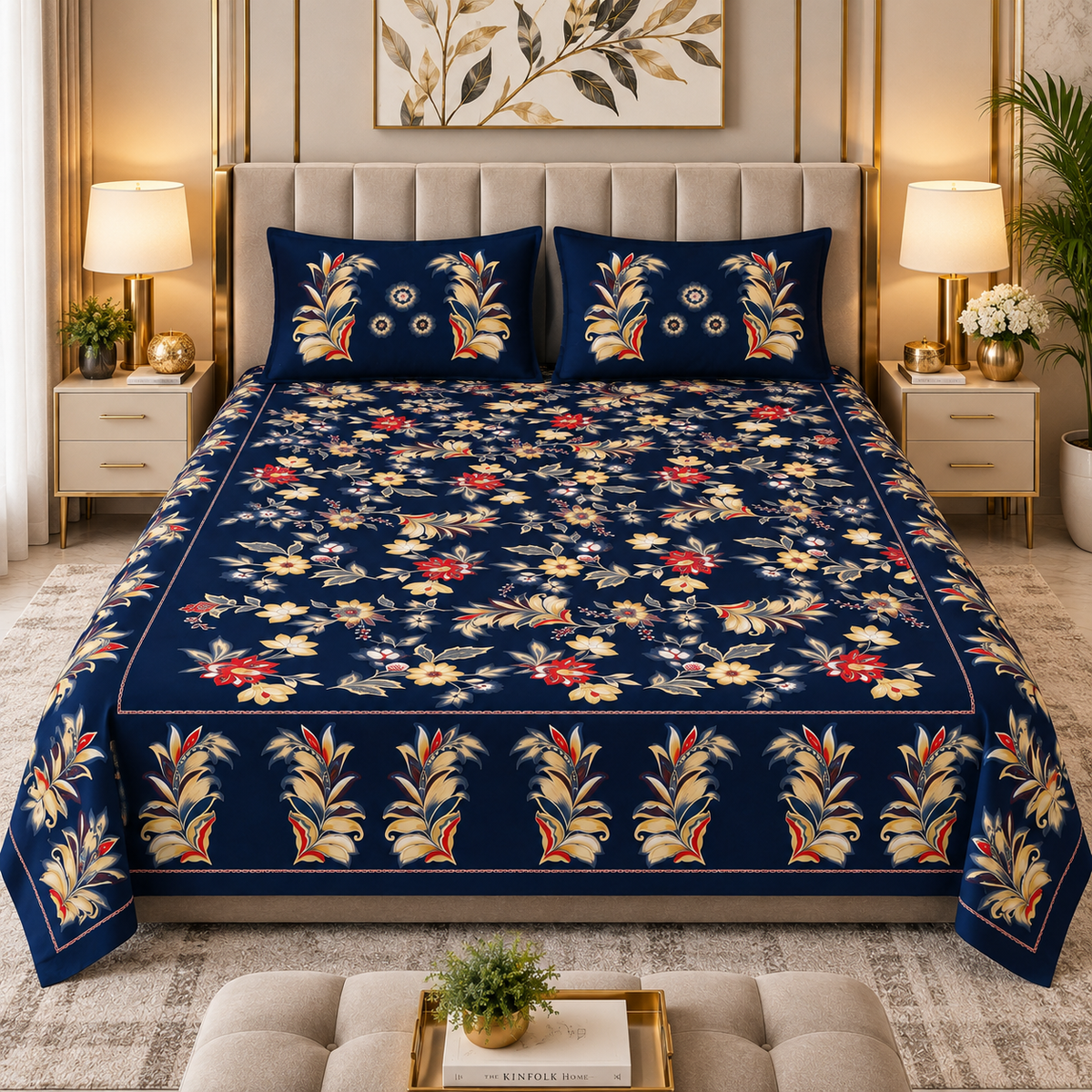 Heavenbirds 300 TC Premium Cotton Bedsheet with 2 Pillow Covers | Ultra Soft & Color Fade Resistant