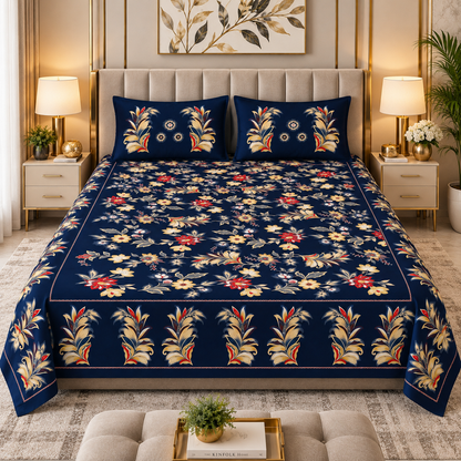 Heavenbirds 300 TC Premium Cotton Bedsheet with 2 Pillow Covers | Ultra Soft & Color Fade Resistant