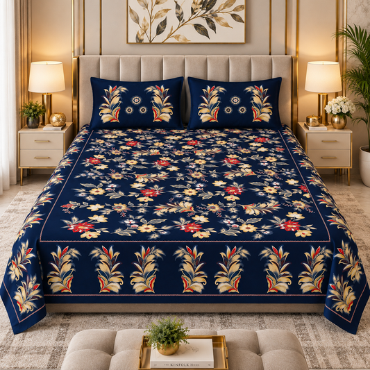 Heavenbirds 300 TC Premium Cotton Bedsheet with 2 Pillow Covers | Ultra Soft & Color Fade Resistant