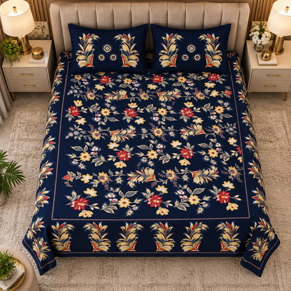 Heavenbirds 300 TC Premium Cotton Bedsheet with 2 Pillow Covers | Ultra Soft & Color Fade Resistant