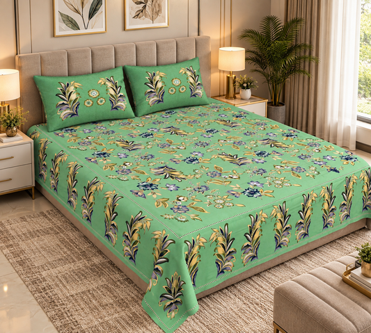 Heavenbirds 300 TC Premium Cotton Bedsheet with 2 Pillow Covers | Ultra Soft & Color Fade Resistant