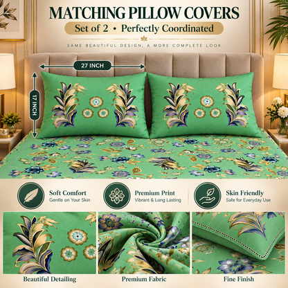 Heavenbirds 300 TC Premium Cotton Bedsheet with 2 Pillow Covers | Ultra Soft & Color Fade Resistant