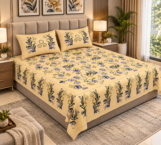 Heavenbirds 300 TC Premium Cotton Bedsheet with 2 Pillow Covers | Ultra Soft & Color Fade Resistant