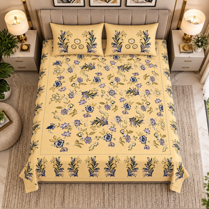 Heavenbirds 300 TC Premium Cotton Bedsheet with 2 Pillow Covers | Ultra Soft & Color Fade Resistant