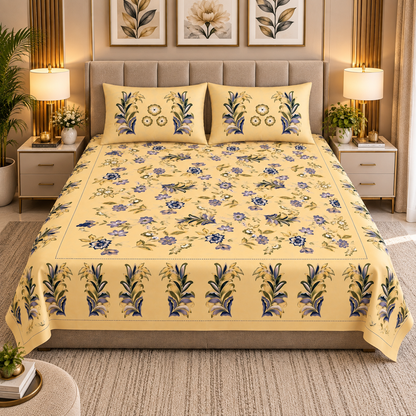 Heavenbirds 300 TC Premium Cotton Bedsheet with 2 Pillow Covers | Ultra Soft & Color Fade Resistant