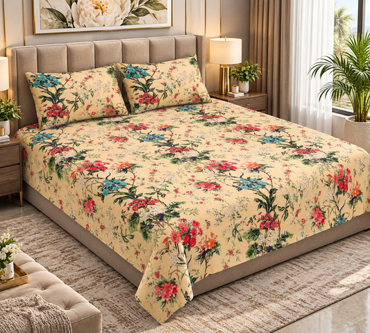 Heavenbirds 300 TC Premium Cotton Bedsheet with 2 Pillow Covers | Ultra Soft & Color Fade Resistant