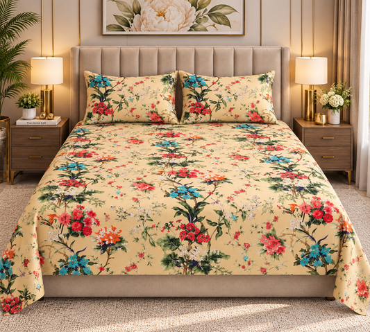 Heavenbirds 300 TC Premium Cotton Bedsheet with 2 Pillow Covers | Ultra Soft & Color Fade Resistant