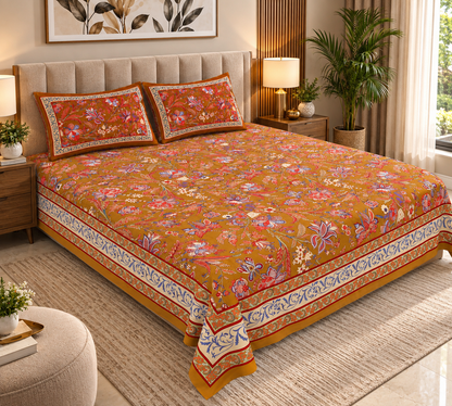 Heavenbirds 300 TC Premium Cotton Bedsheet with 2 Pillow Covers | Ultra Soft & Color Fade Resistant