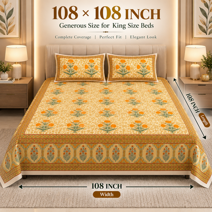 Heavenbirds 300 TC Premium Cotton Bedsheet with 2 Pillow Covers | Ultra Soft & Color Fade Resistant