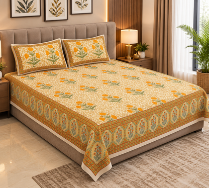 Heavenbirds 300 TC Premium Cotton Bedsheet with 2 Pillow Covers | Ultra Soft & Color Fade Resistant