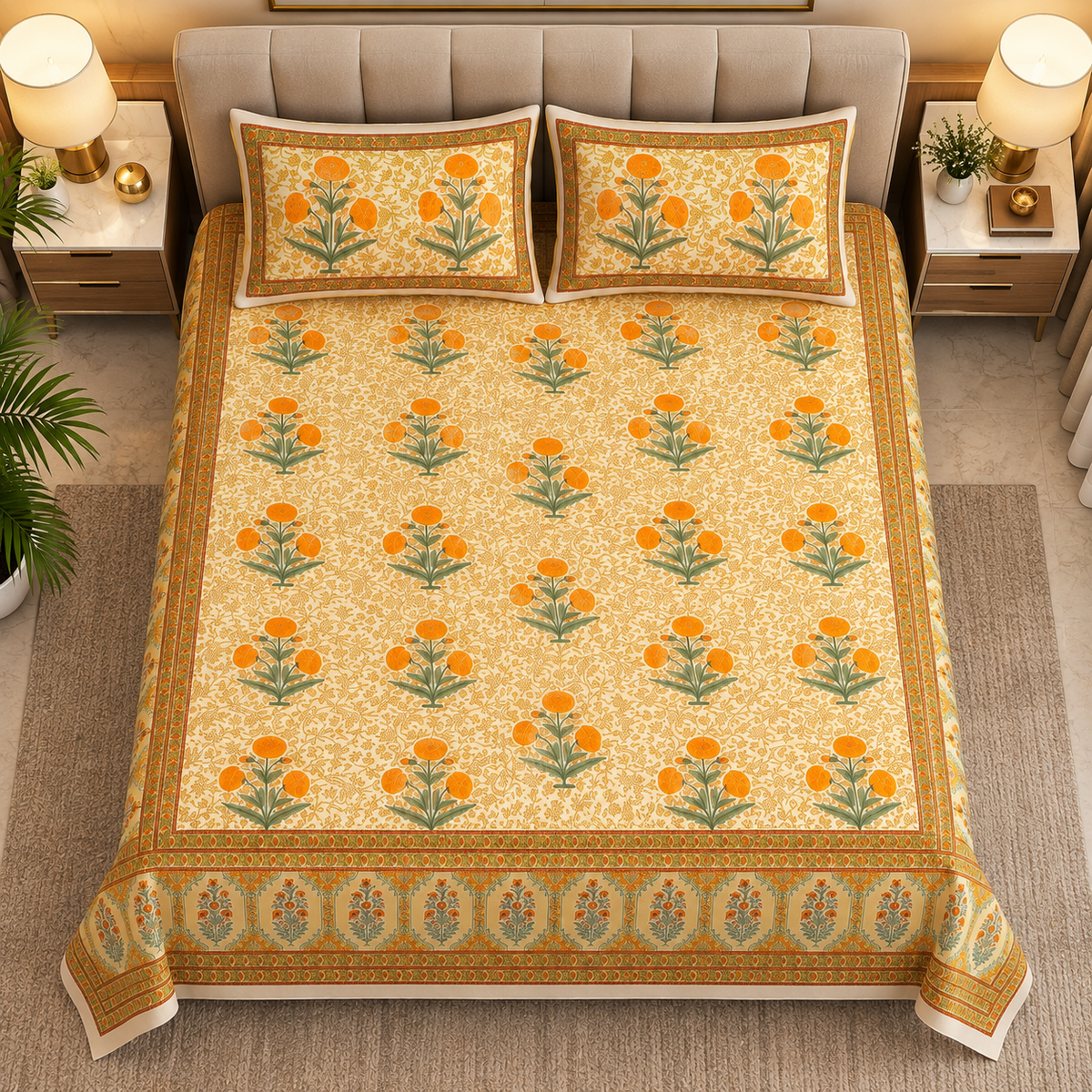 Heavenbirds 300 TC Premium Cotton Bedsheet with 2 Pillow Covers | Ultra Soft & Color Fade Resistant