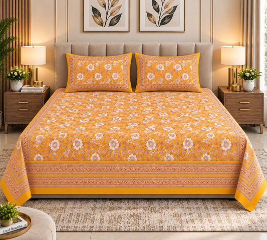 Heavenbirds 300 TC Premium Cotton Bedsheet with 2 Pillow Covers | Ultra Soft & Color Fade Resistant