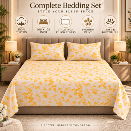 Heavenbirds 300 TC Premium Cotton Bedsheet with 2 Pillow Covers | Ultra Soft & Color Fade Resistant