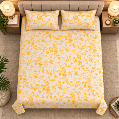 Heavenbirds 300 TC Premium Cotton Bedsheet with 2 Pillow Covers | Ultra Soft & Color Fade Resistant