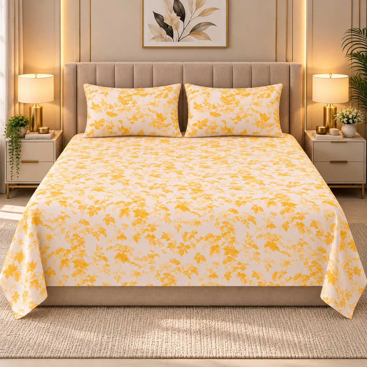 Heavenbirds 300 TC Premium Cotton Bedsheet with 2 Pillow Covers | Ultra Soft & Color Fade Resistant