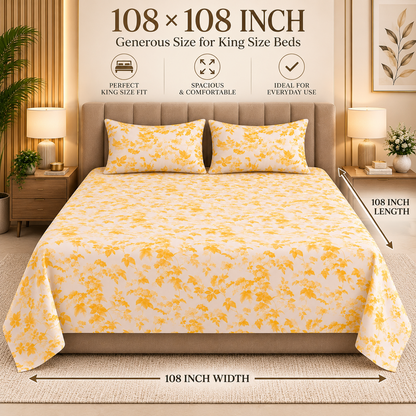Heavenbirds 300 TC Premium Cotton Bedsheet with 2 Pillow Covers | Ultra Soft & Color Fade Resistant