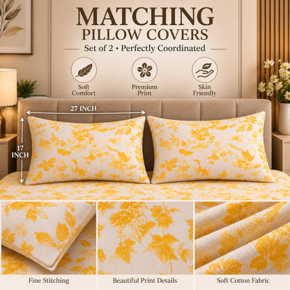 Heavenbirds 300 TC Premium Cotton Bedsheet with 2 Pillow Covers | Ultra Soft & Color Fade Resistant