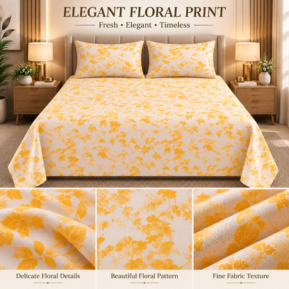 Heavenbirds 300 TC Premium Cotton Bedsheet with 2 Pillow Covers | Ultra Soft & Color Fade Resistant