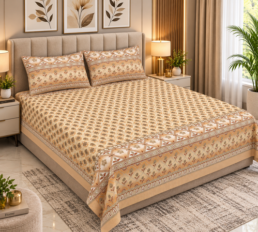 Heavenbirds 300 TC Premium Cotton Bedsheet with 2 Pillow Covers | Ultra Soft & Color Fade Resistant