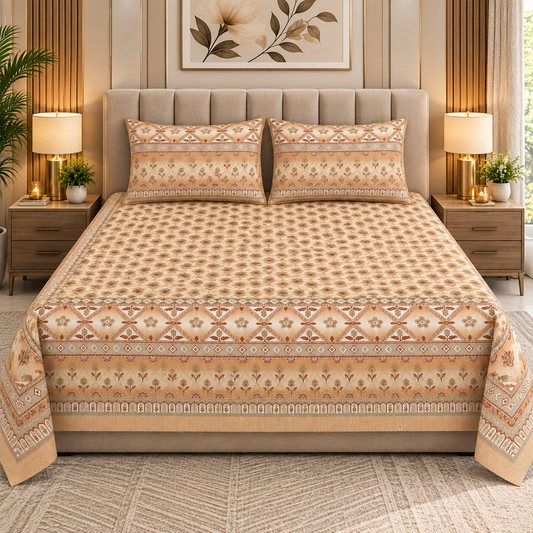 Heavenbirds 300 TC Premium Cotton Bedsheet with 2 Pillow Covers | Ultra Soft & Color Fade Resistant