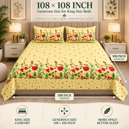 Heavenbirds 300 TC Premium Cotton Bedsheet with 2 Pillow Covers | Ultra Soft & Color Fade Resistant
