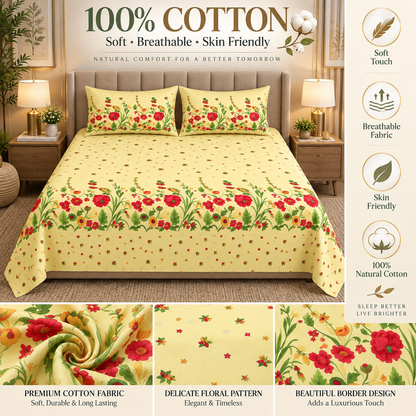 Heavenbirds 300 TC Premium Cotton Bedsheet with 2 Pillow Covers | Ultra Soft & Color Fade Resistant