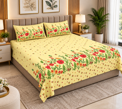 Heavenbirds 300 TC Premium Cotton Bedsheet with 2 Pillow Covers | Ultra Soft & Color Fade Resistant