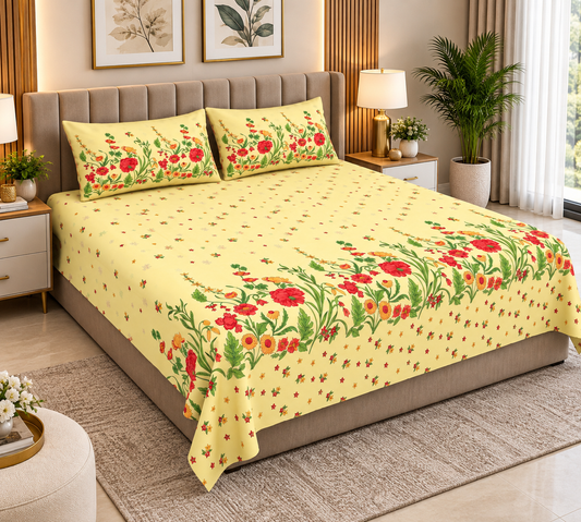 Heavenbirds 300 TC Premium Cotton Bedsheet with 2 Pillow Covers | Ultra Soft & Color Fade Resistant