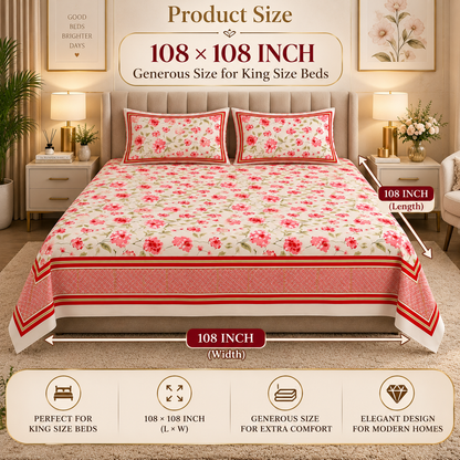 Heavenbirds 300 TC Premium Cotton Bedsheet with 2 Pillow Covers | Ultra Soft & Color Fade Resistant