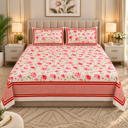 Heavenbirds 300 TC Premium Cotton Bedsheet with 2 Pillow Covers | Ultra Soft & Color Fade Resistant