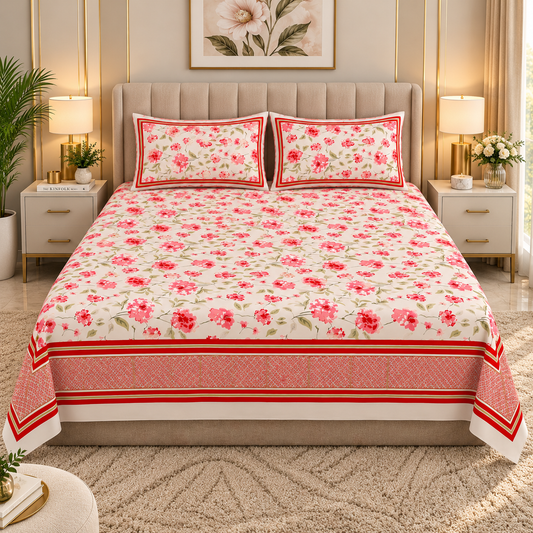 Heavenbirds 300 TC Premium Cotton Bedsheet with 2 Pillow Covers | Ultra Soft & Color Fade Resistant