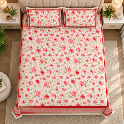 Heavenbirds 300 TC Premium Cotton Bedsheet with 2 Pillow Covers | Ultra Soft & Color Fade Resistant