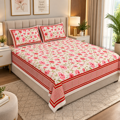 Heavenbirds 300 TC Premium Cotton Bedsheet with 2 Pillow Covers | Ultra Soft & Color Fade Resistant