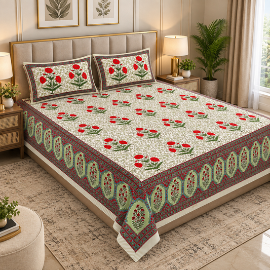 Heavenbirds 300 TC Premium Cotton Bedsheet with 2 Pillow Covers | Ultra Soft & Color Fade Resistant