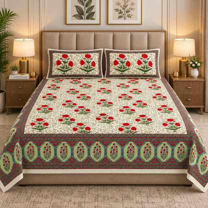 Heavenbirds 300 TC Premium Cotton Bedsheet with 2 Pillow Covers | Ultra Soft & Color Fade Resistant