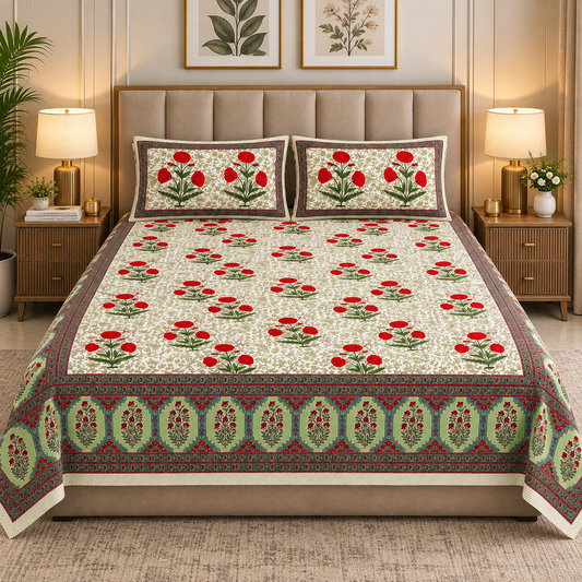 Heavenbirds 300 TC Premium Cotton Bedsheet with 2 Pillow Covers | Ultra Soft & Color Fade Resistant