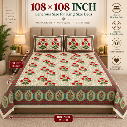 Heavenbirds 300 TC Premium Cotton Bedsheet with 2 Pillow Covers | Ultra Soft & Color Fade Resistant