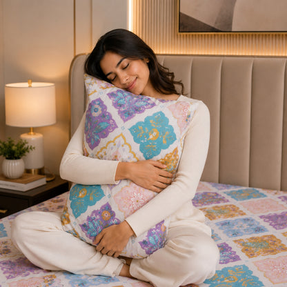 Mosaic Charm Feels like Glace Cotton Bedsheet – King Size, Multicolor Moroccan Print, Fitted Bedsheet (1B + 2P)
