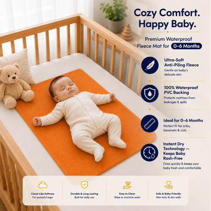 Heavenbirds Waterproof Baby Dry Sheets | Soft Fleece Mattress Protector | 50×70 / 70×100 / 100×140 cm | Orange- Pack of 2