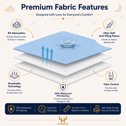 Heavenbirds Waterproof Baby Dry Sheets | Soft Fleece Mattress Protector | 50×70 / 70×100 / 100×140 cm | Sky Blue - Pack of 2